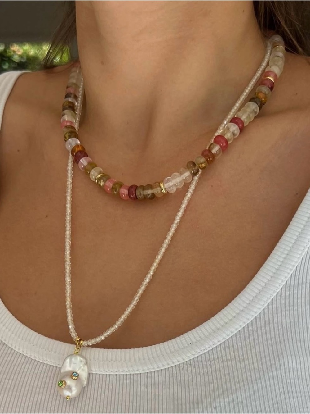 Multicolor Beaded Necklace with Gold Accents - Women Jewelry